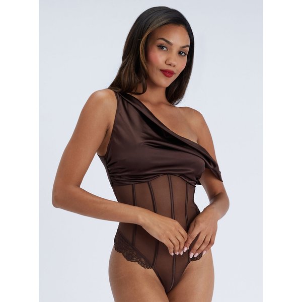 Boux Avenue Pascale satin bodysuit - Chocolate - 30C