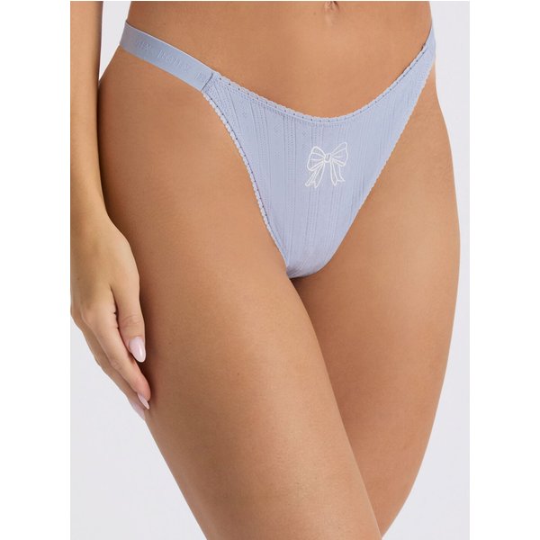 Boux Avenue Gigi bow embroidered high leg thong - Blue Mix - 06