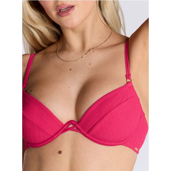 Boux Avenue Ibiza crinkle plunge bikini top - Hot Pink - 30E