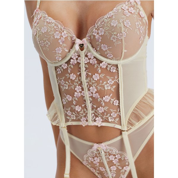 Boux Avenue Estelle sheer embroidered balconette basque - Buttermilk - 30B