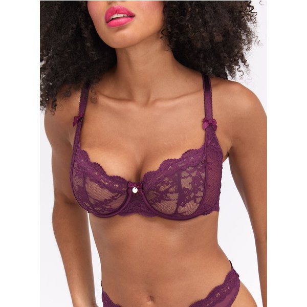 Boux Avenue Veronique sheer lace balconette bra - Plum - 30C