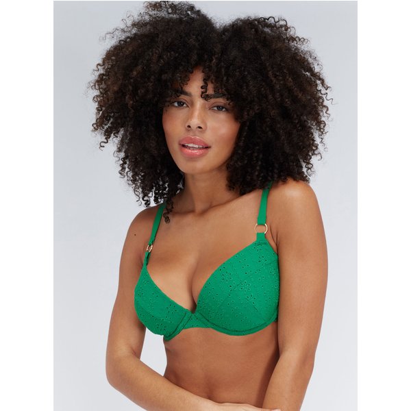 Boux Avenue Jamaica broderie plunge bikini top - Green - 30C