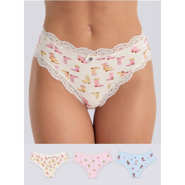 Boux Avenue 3 pack Tatiana print brazilian knickers - Ivory Mix - 06