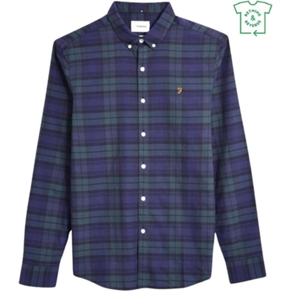 Farah Brewer Slim Fit Check Organic Cotton Oxford Shirt - Green - XL