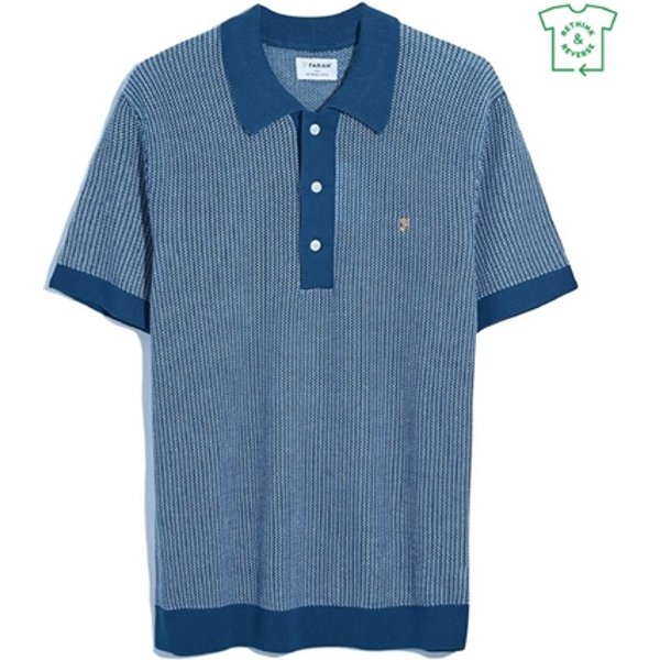 Farah Sandford Knit Polo Shirt - Blue - L