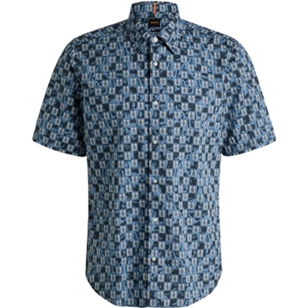 Boss Rash 2 Printed Cotton Poplin Shirt - Blue - M