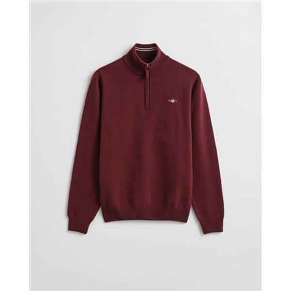 Gant Superfine Lambswool Half Zip Sweater - Wine - L