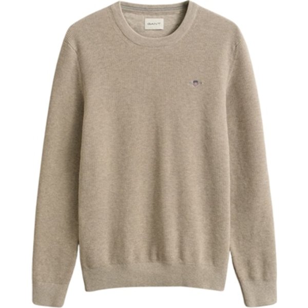 Gant Micro Textured Cotton Crew Neck Sweater - Beige - L