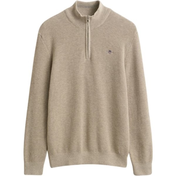 Gant Micro Textured Cotton Half Zip Sweater - Beige - L