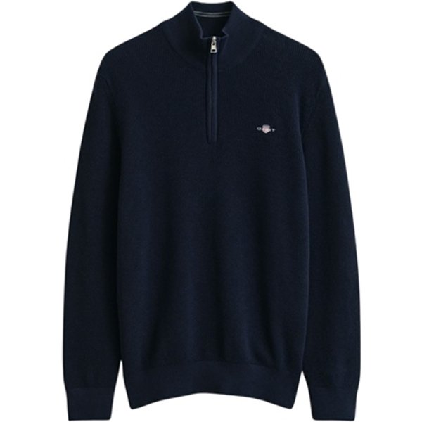 Gant Micro Textured Cotton Half Zip Sweater - Navy - M