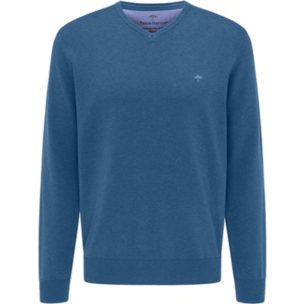 Fynch Hatton V-Neck Superfine Cotton Jumper - Azure blue - L