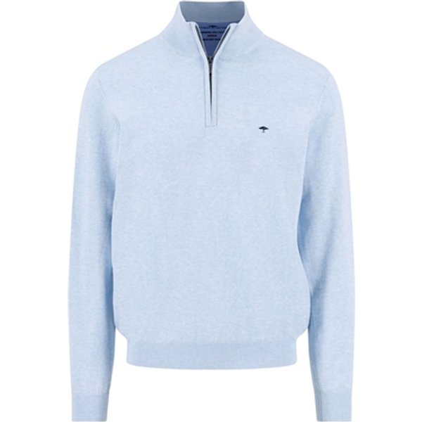 Fynch Hatton Fine Knit Cotton 1/4 Zip Sweater - Breeze Blue - XL