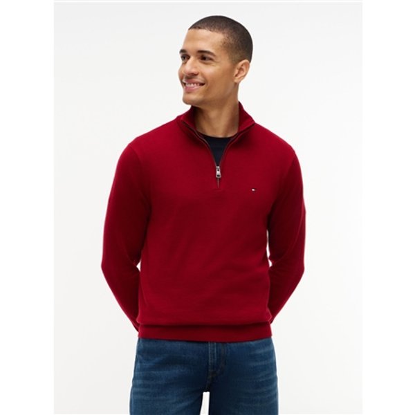 Tommy Hilfiger Pima Cotton Cashmere Blend Half Zip Sweater - Red - S