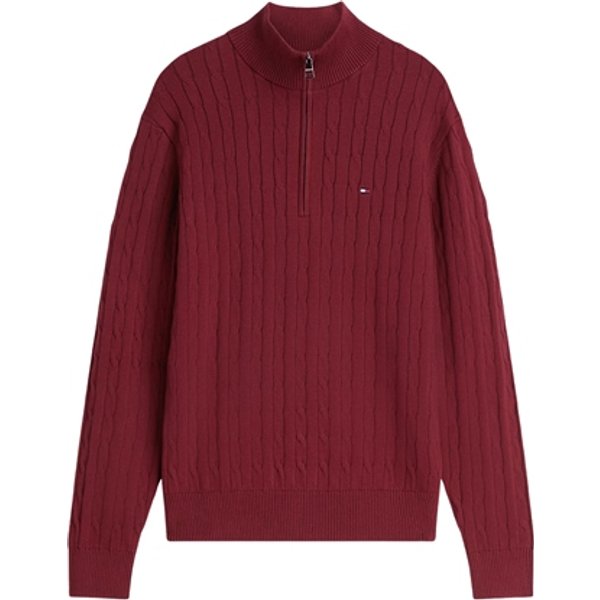 Tommy Hilfiger Classic Cable Knit Quarter-Zip Jumper - Wine - S