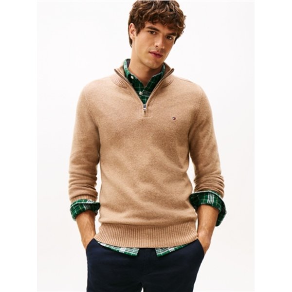 Tommy Hilfiger Lambswool Zip Mock Sweater - Beige - M