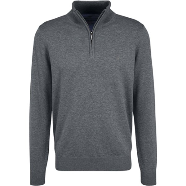Fynch Hatton Fine Knit Cotton 1/4 Zip Sweater - Grey - L