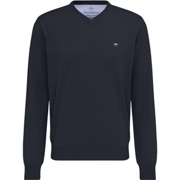 Fynch Hatton Fine Knit Cotton V-Neck Sweater - Navy - 2XL