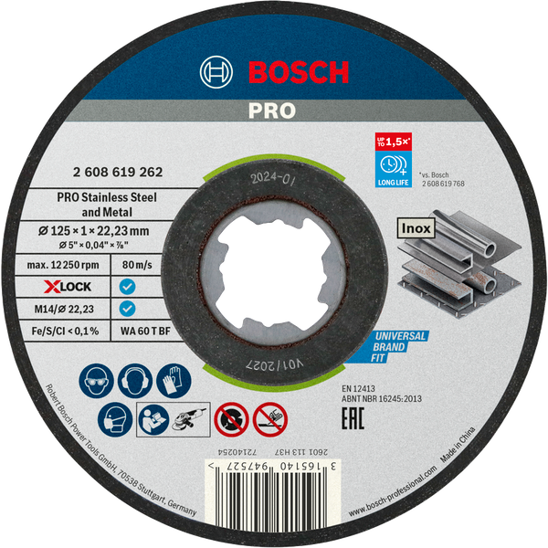 Set de 10 discos de corte x-lock estándar para inox 125x1 mm bosch