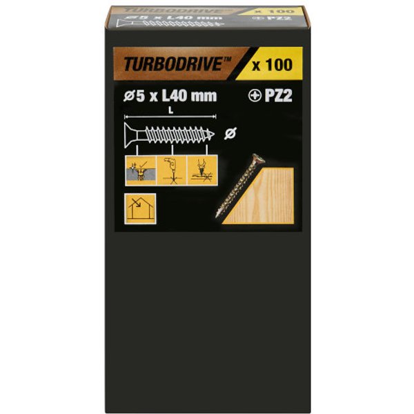 100 tornillos para madera pz premium 5x40 mm turbodrive