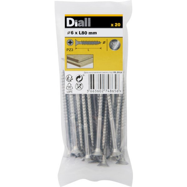 20 tornillos para madera inox 6x80 mm diall