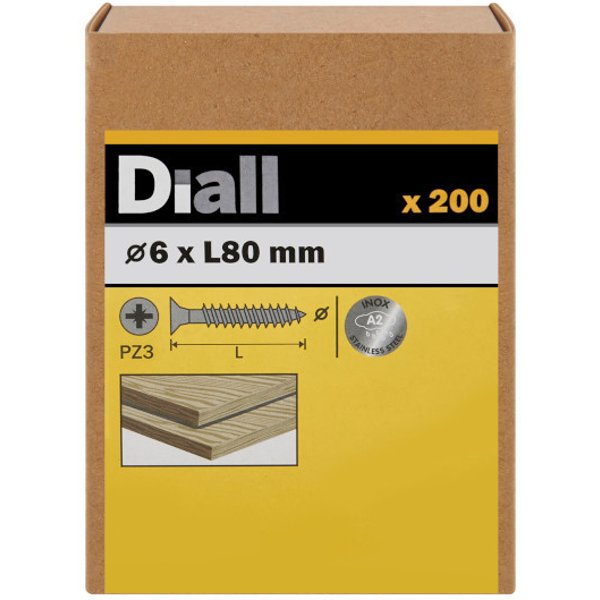 200 tornillos para madera inox 6x80 mm diall
