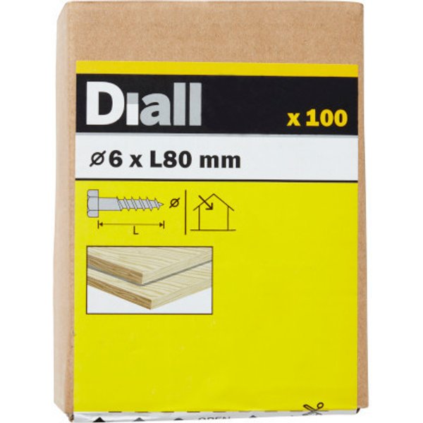 100 tornillos barraqueros hex 6x80 mm diall