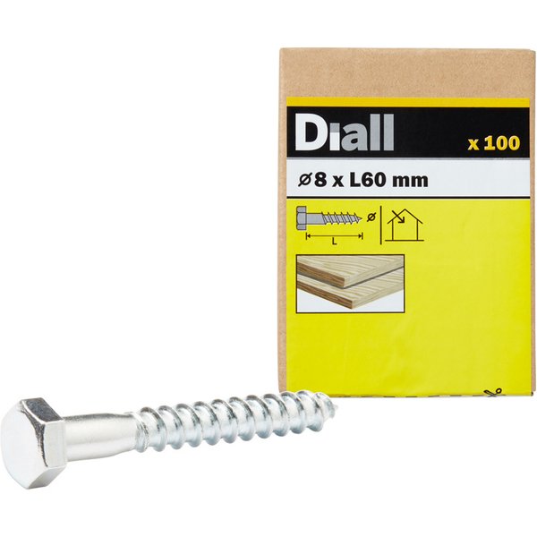 100 tornillos barraqueros hex 8x60 mm diall