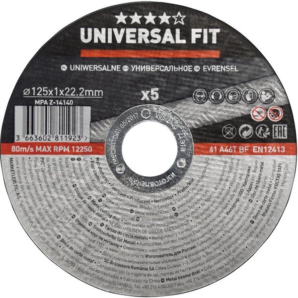 Pack 5 discos de corte para metal 125 x 1 mm universal fit