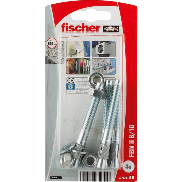Pack 4 anclajes espárago de expansión fischer 8 x 70 mm
