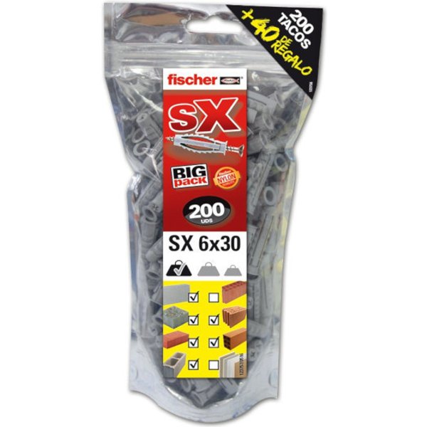 Big pack tacos sx 6x30 mm fischer 200+40 uds