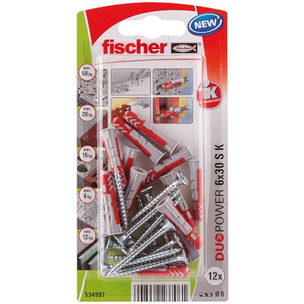 Tacos duopower + tornillos 6 x 30 mm fischer 12 uds