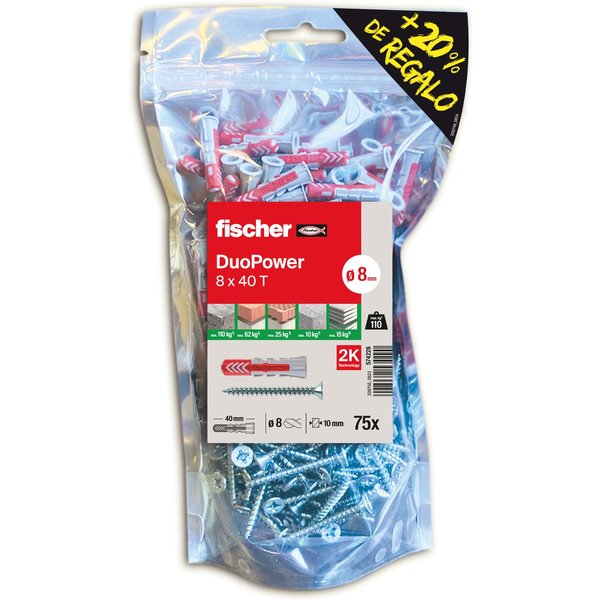 Tacos duopower 8x40mm con tornillos 75uds fischer
