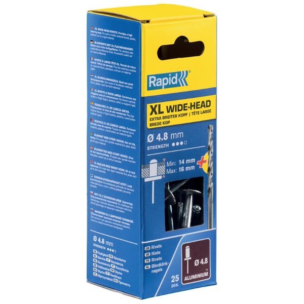 Remaches ø4.8x20mm xl aluminio con broca 25 uds