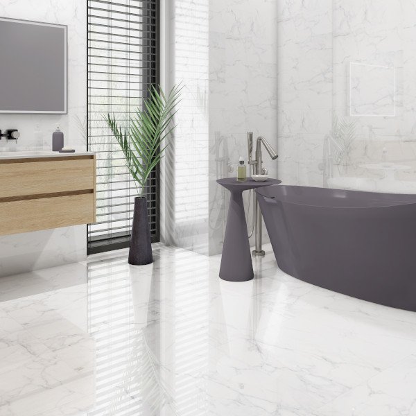 Suelo porcelánico mármol blanco pulido 60x60cm aruma