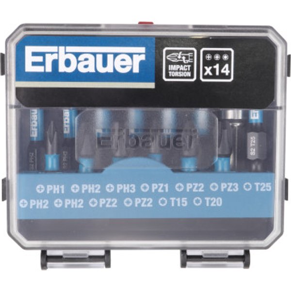 Pack puntas destornillador torsión impacto erbauer 14 uds