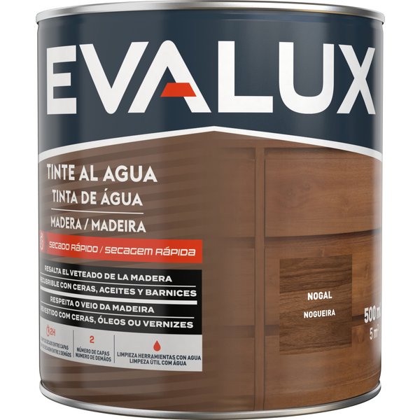 Tinte agua madera nogal 500 ml evalux