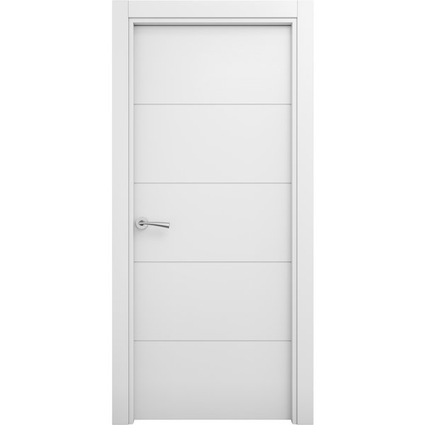 Puerta de interior maciza lacada lor blanca 82,5cm derecha con tapajuntas geom