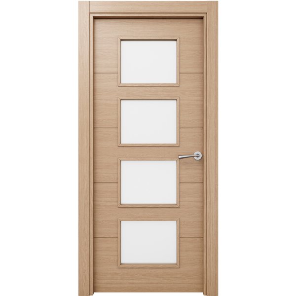 Puerta de interior maciza lacada garban roble miel acristalada 72,5cm izquierda con tapajuntas geom