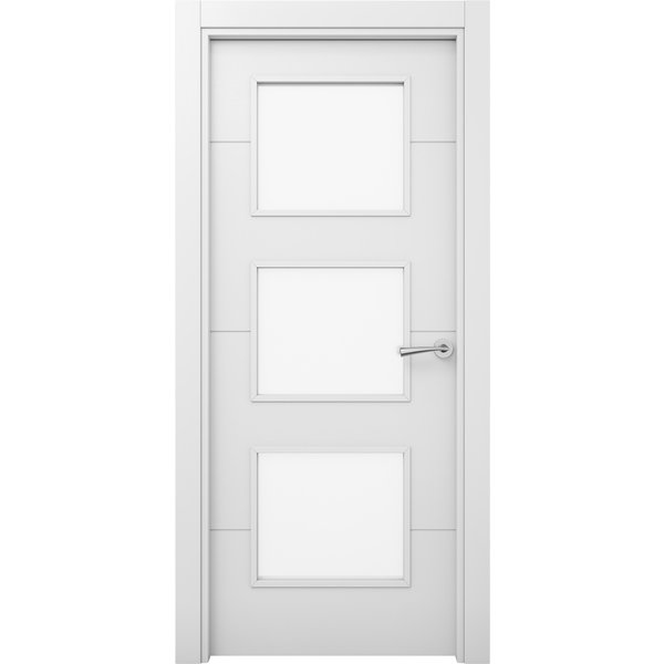 Puerta de interior maciza acristalada carys lacada blanca 72,5cm izquierda con tapajuntas geom