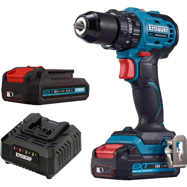 Taladro percutor compact 18v 2x2ah brushless erbauer