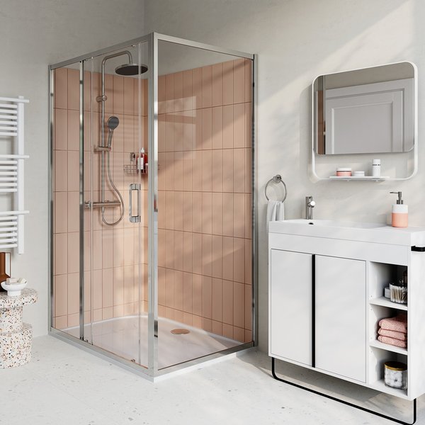 Panel fijo cromo con cristal transparente 90cm odalia