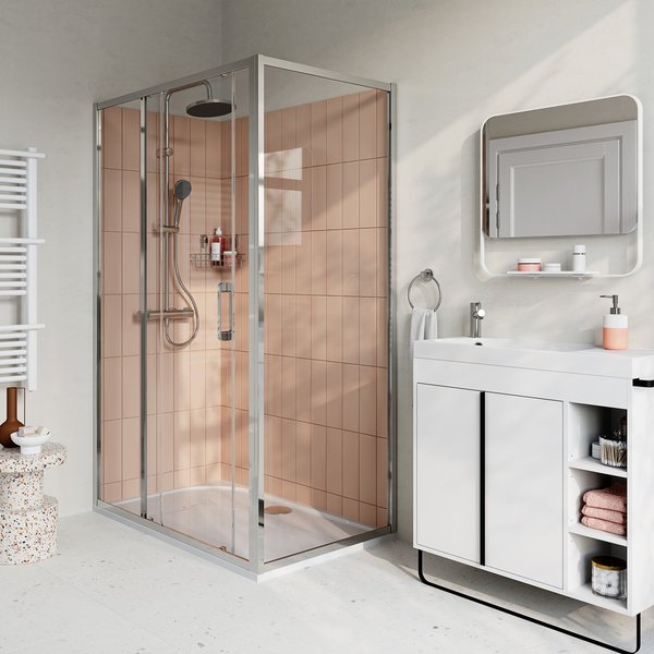 Panel fijo cromo con cristal transparente 80cm odalia