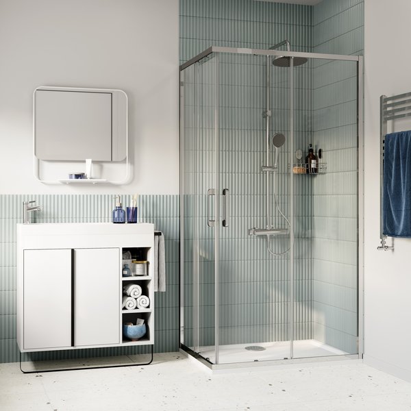 Mampara rectangular cromo con cristal transparente 70x100cm odalia