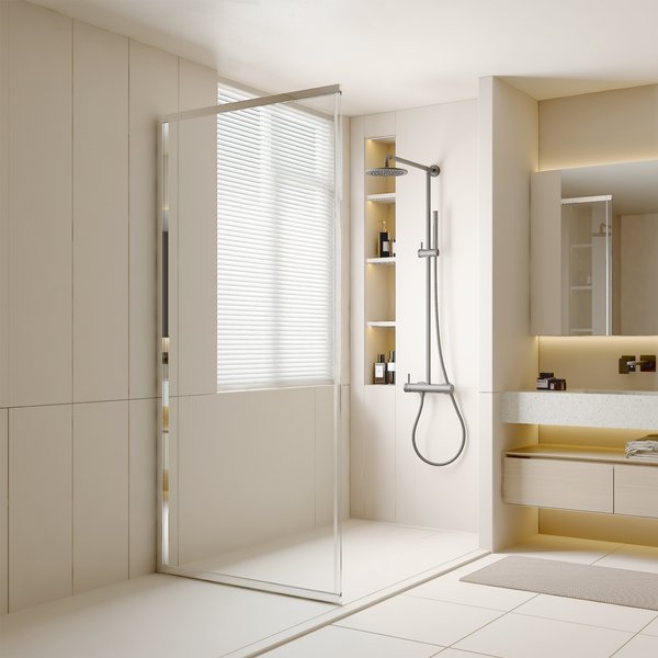 Panel fijo cromo con cristal transparente 70cm odalia