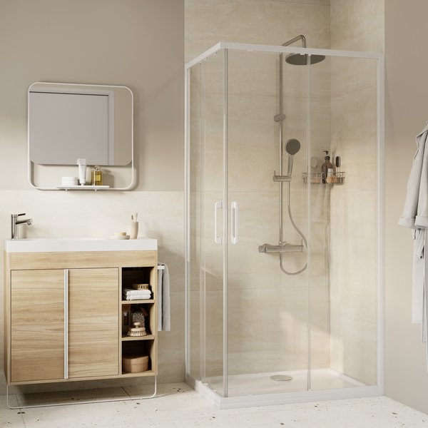 Mampara rectangular blanco con cristal serigrafiado 70x90cm odalia