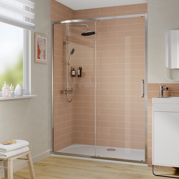 Panel corredero cromo con cristal transparente 140cm odalia
