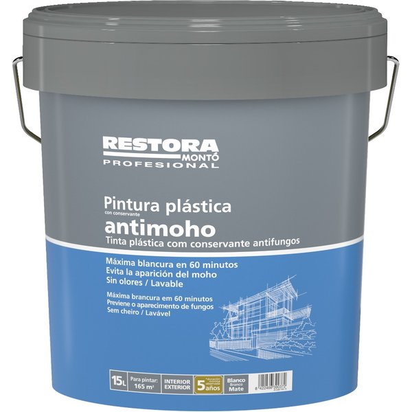 Pintura plástica blanco mate 15 l restora antimoho