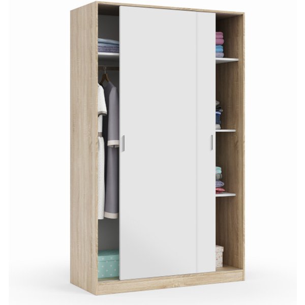 Armario puertas correderas blanco y roble 200x120 cm