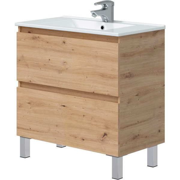 Conjunto mueble de baño thea color roble con 2 cajones 80x45cm y lavabo turin 80x46cm