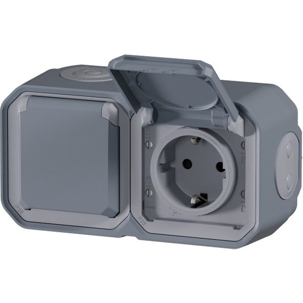 Toma 2x2p+t de superficie con cable gris legrand